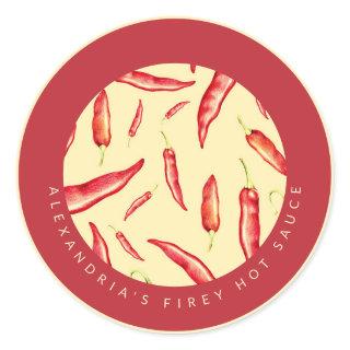 Your Name Firey Hot Sauce | Red Chili Peppers Classic Round Sticker