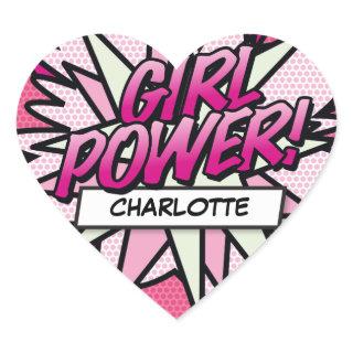 Your Name GIRL POWER Fun Retro Comic Book Pop Art Heart Sticker