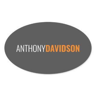 Your Name Minimalist Elegant Professional Grey Oval Sticker