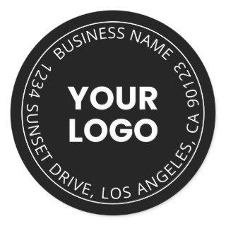 Your Own Logo & Editable Circular Text Black White Classic Round Sticker