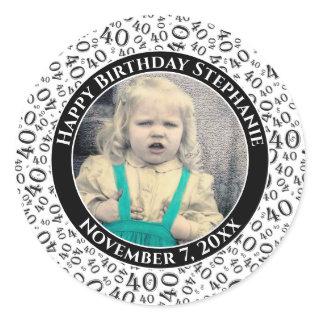 Your Photo 40th Random Number Pattern Black Classic Round Sticker