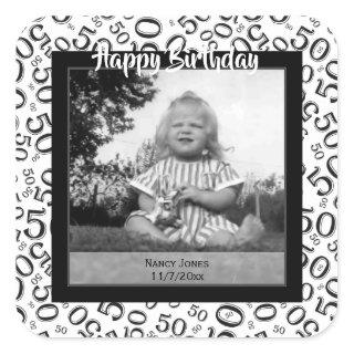Your Photo:  50th Number Pattern Black and White Square Sticker