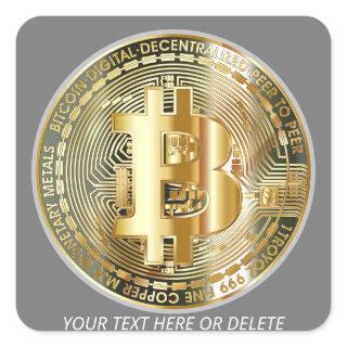 Your Text/Color Gold/Silver Bitcoin Cryptocurrency Square Sticker