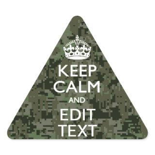 Your Text Digital Camouflage Olive Green Keep Calm Triangle Sticker