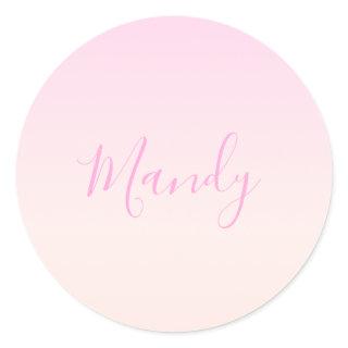 Your Text | Elegant Script & Soft Blush Pink Ombre Classic Round Sticker