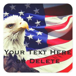 Your Text Old Glory & Bald Eagle USA Flag Patriot Square Sticker