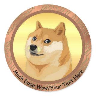 Your Text Rose Gold Dogecoin Crypto Much Doge Wow Classic Round Sticker