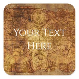Your Text Tattered Old World Pirate Map/Atlas Square Sticker