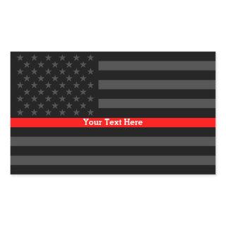 Your Text Thin Red Line Black US Flag Decor Rectangular Sticker
