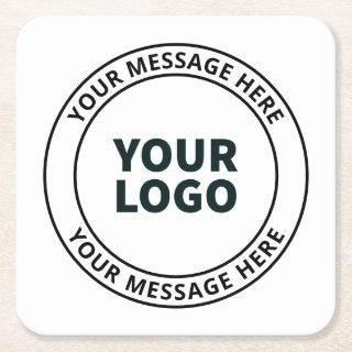 Your Uploaded Logo + Editable Circular Text  Square Paper Coaster