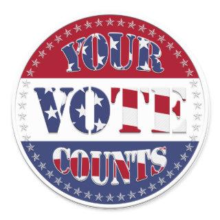 YOUR VOTE COUNTS Round with US Flag & 50 Stars v2 Classic Round Sticker