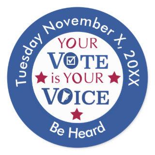Your Vote is Your Voice Custom Message Classic Round Sticker