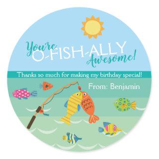 You're O-Fish-Ally Invited! Birthday Thank You Classic Round Sticker