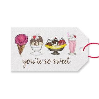 You're So Sweet Ice Cream Cone Sundae Shake Thanks Gift Tags