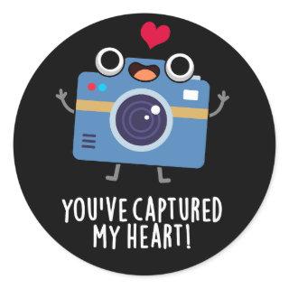 You've Captured My Heart Funny Camera Pun Dark BG Classic Round Sticker