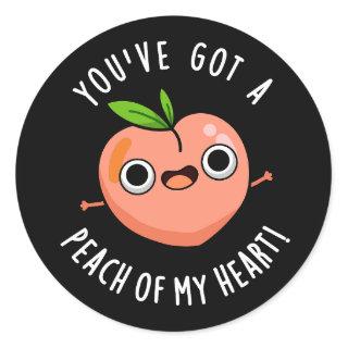 You've Got A Peach Of My Heart Fruit Pun  Dark BG Classic Round Sticker
