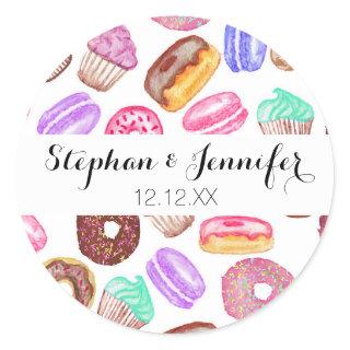 Yummy Hand Painted Watercolor Desserts Classic Round Sticker