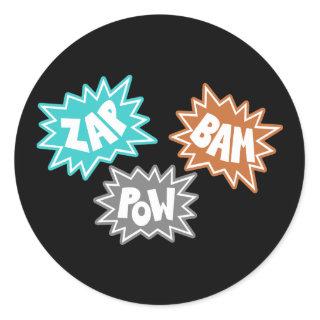 ZAP BAM POW Comic Sound FX - Orange Classic Round Sticker