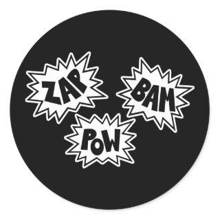 ZAP BAM POW Comic Sound FX - White Classic Round Sticker
