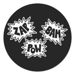 ZAP BAM POW Comic Sound FX - White Classic Round Sticker