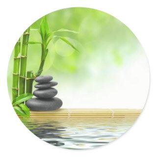 Zen tranquility water garden by healing love classic round sticker