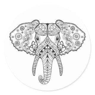 Zentangle Inspired Elephant Classic Round Sticker