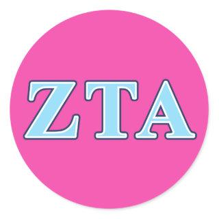 Zeta Tau Alpha Navy Blue and Baby Blue Letters Classic Round Sticker