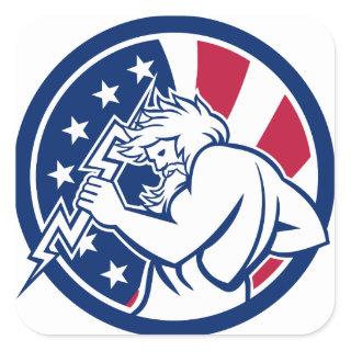 Zeus With Thunderbolt USA Flag Icon Square Sticker