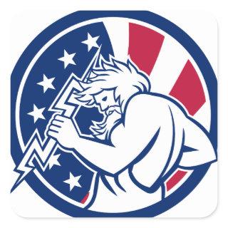 Zeus With Thunderbolt USA Flag Icon Square Sticker