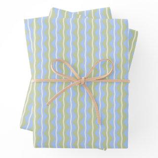 Zigzag Chevron Stripes - Blue,Green and pale Ivory  Sheets