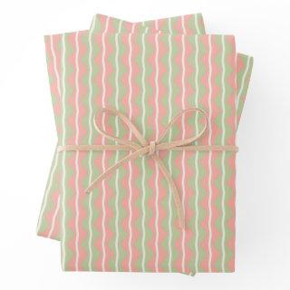 Zigzag Chevron Stripes - Pink,Green and pale Ivory  Sheets