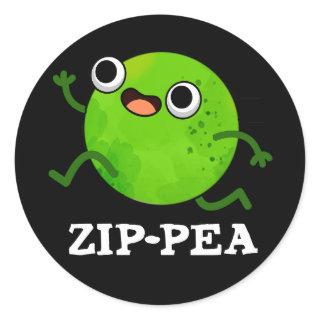 Zip-pea Funny Zippy Pea Pun Dark BG Classic Round Sticker