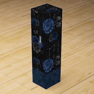 Zodiac Magic | Dark Navy Blue Gothic Skull Roses Wine Box