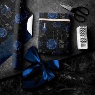 Zodiac Magic | Dark Navy Blue Gothic Skull Roses