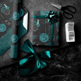 Zodiac Magic | Dark Teal Green Gothic Skull Roses