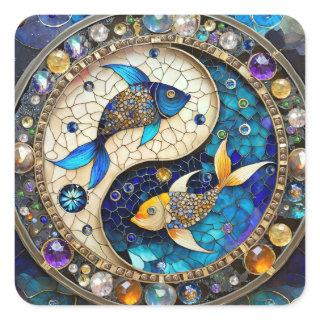 Zodiac - Pisces Fish Yin and Yang Square Sticker