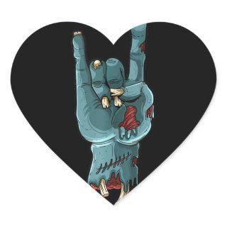 Zombie Hand Funny Halloween Rocker Rock Easy Heart Sticker