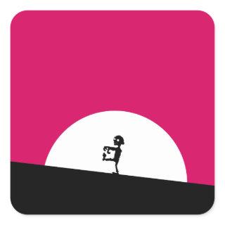 Zombie Silhouette with Full Moon Square Sticker